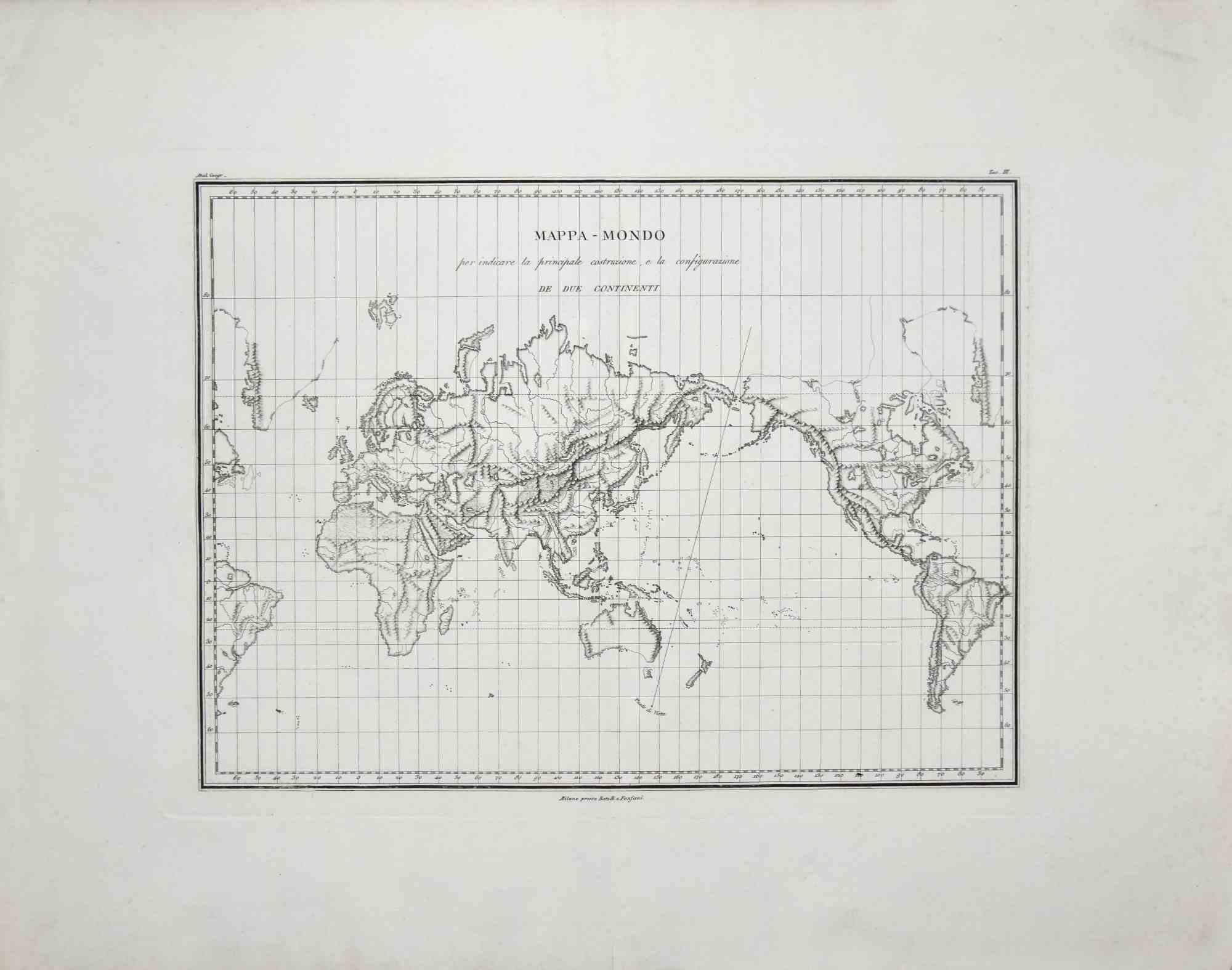 Unknown Figurative Print - Map of the World - Original Etching - 1820
