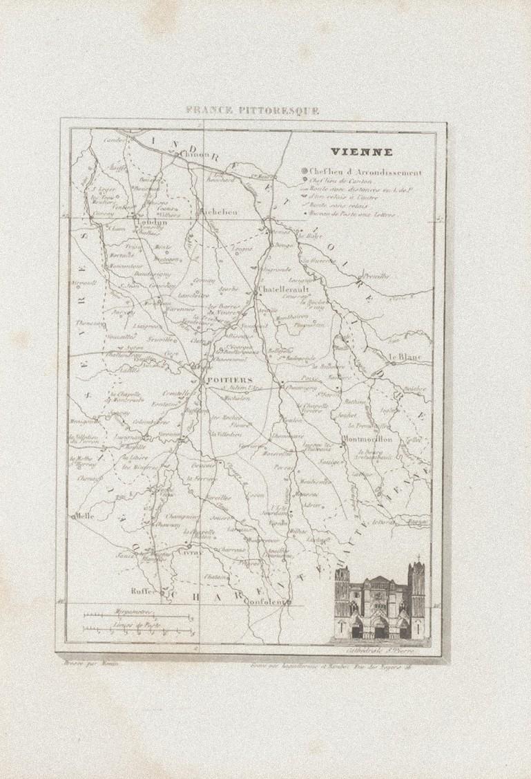 Map of Vienne - Original Etching - 19th Century