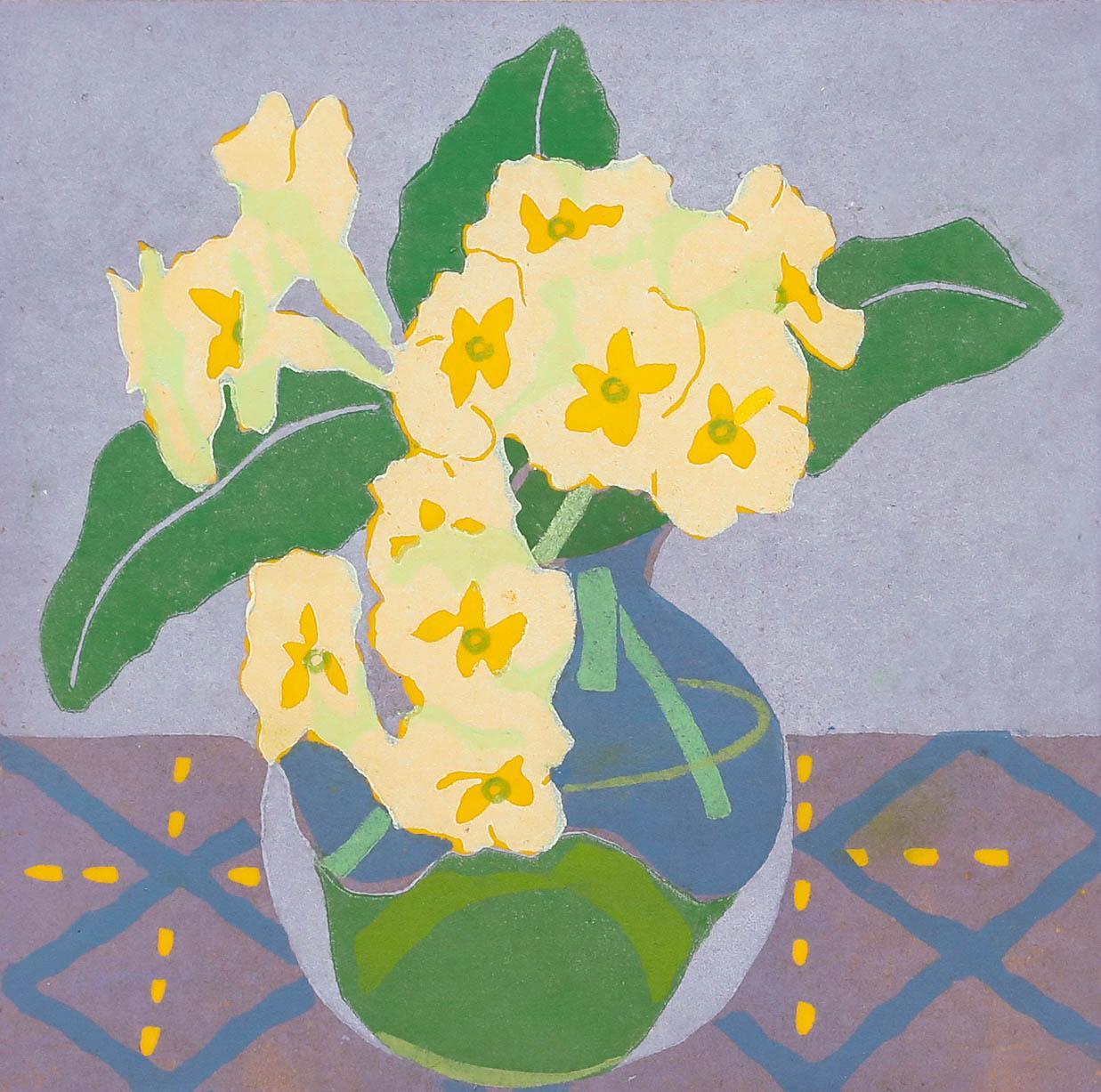Margaret Wilson - Contemporary Linoprint, Primroses - Print by Unknown