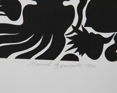 Jardín marino (negro), xilografía surrealista de Manuel Izqueirdo