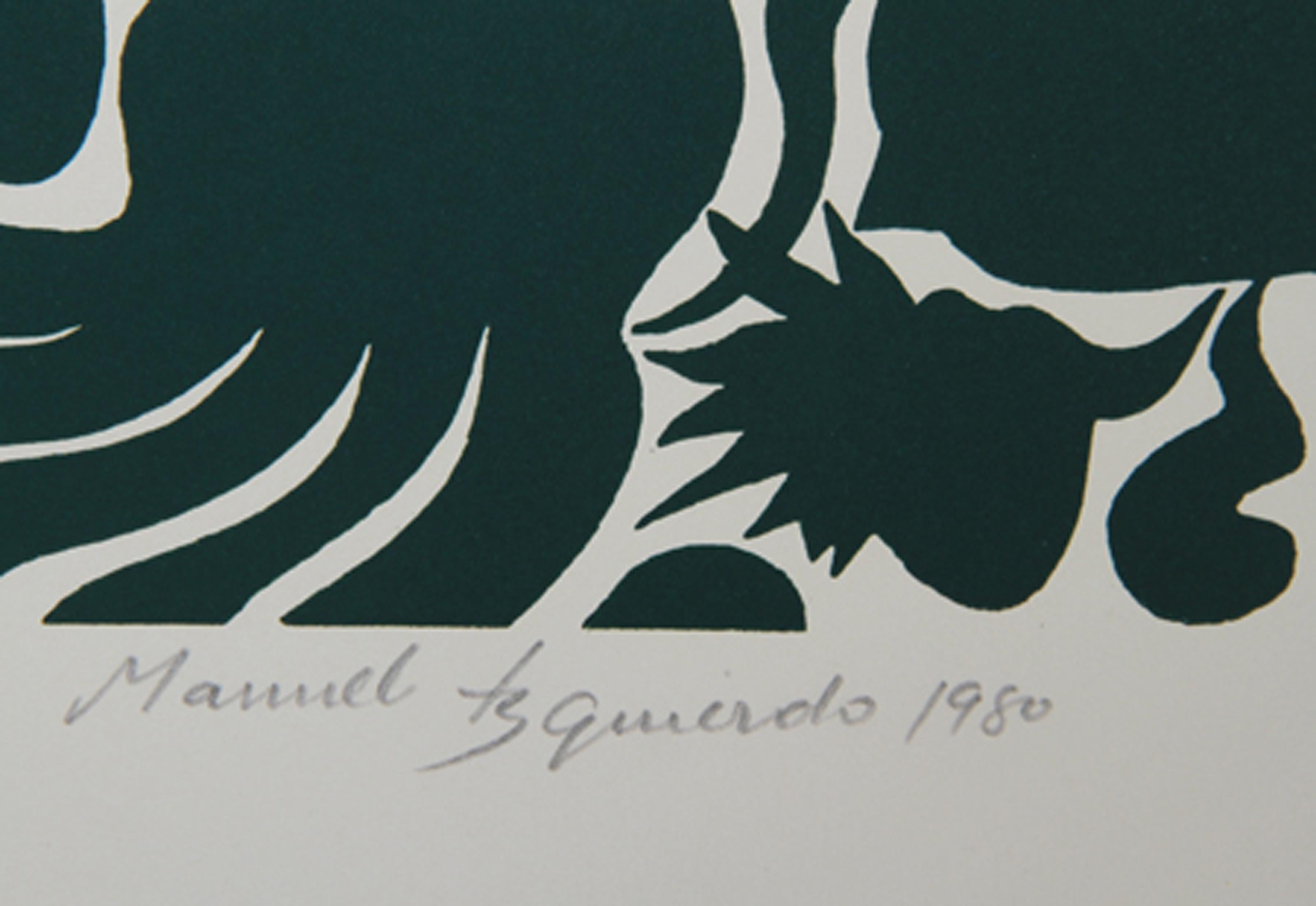Marine Garden (Green), Modern Woodcut by Manuel Izqueirdo For Sale 1