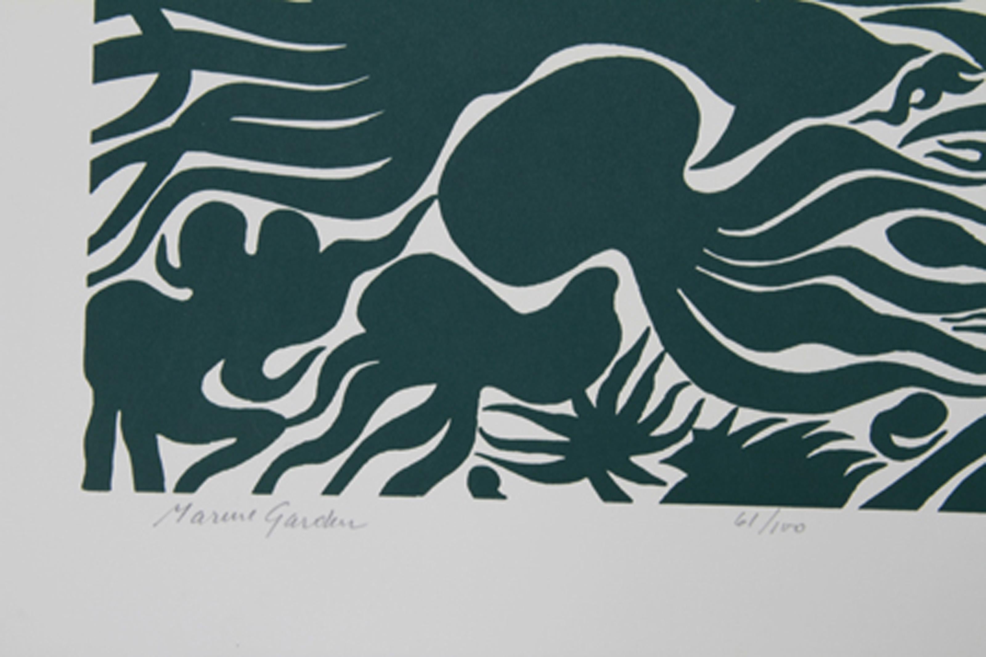 Marine Garden (Green), Modern Woodcut by Manuel Izqueirdo For Sale 2
