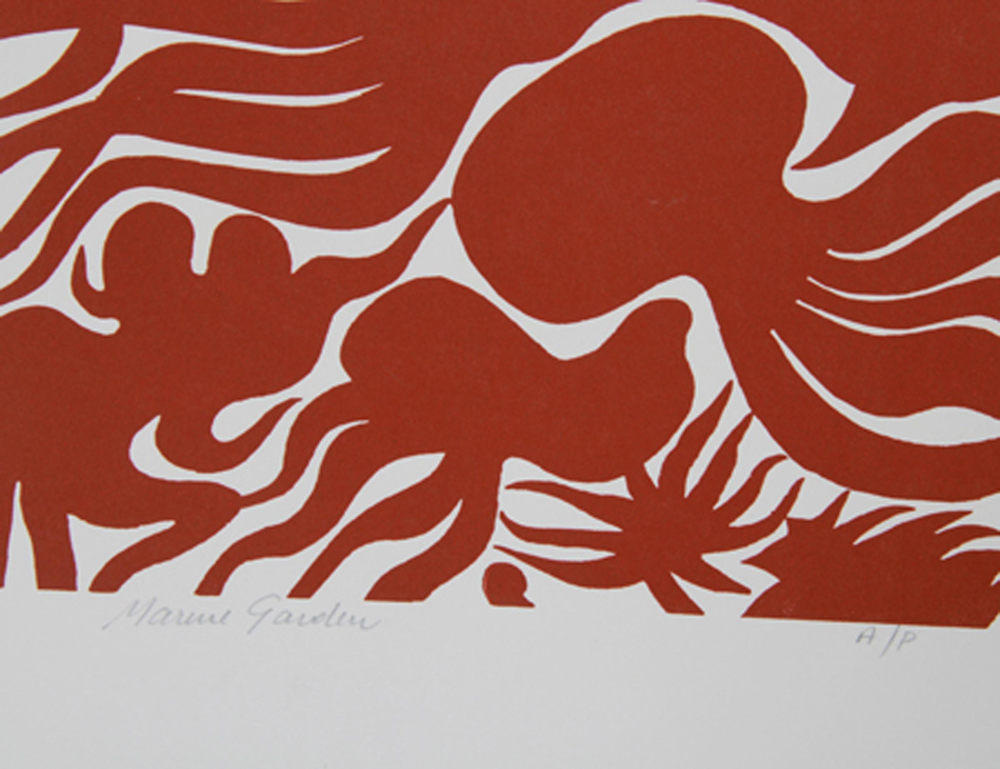 Marine Garden (Red), Surrealist Woodcut by Manuel Izqueirdo - Print by Unknown