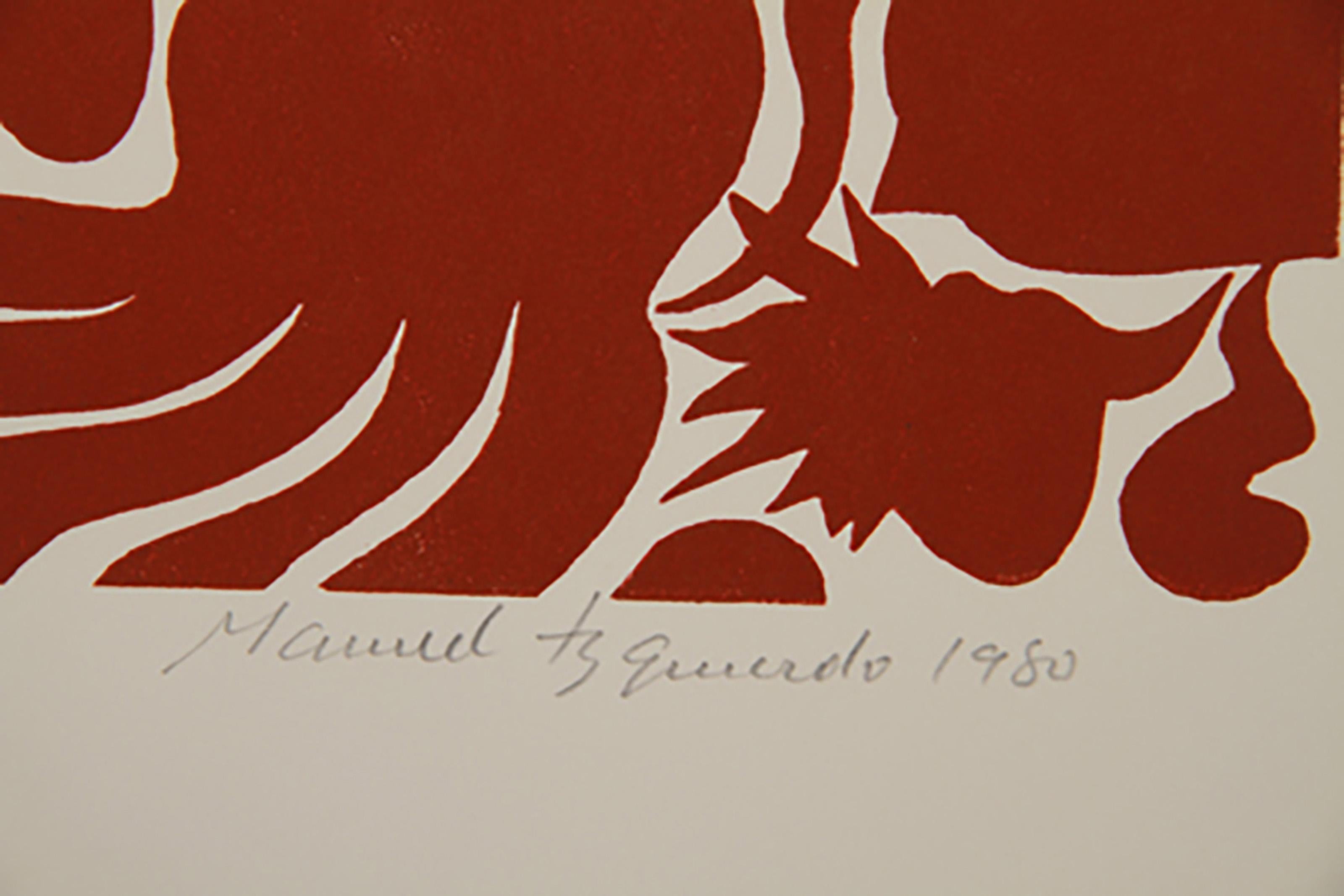 Manuel Izqueirdo, Spanish (1925 - 2009) - Marine Garden (Red), Year:  1980, Medium:  Woodcut, signed and numbered in pencil, Edition:  100, AP, Image Size:  27 x 19.5 inches, Size:  31 in. x 24 in. (78.74 cm x 60.96 cm)