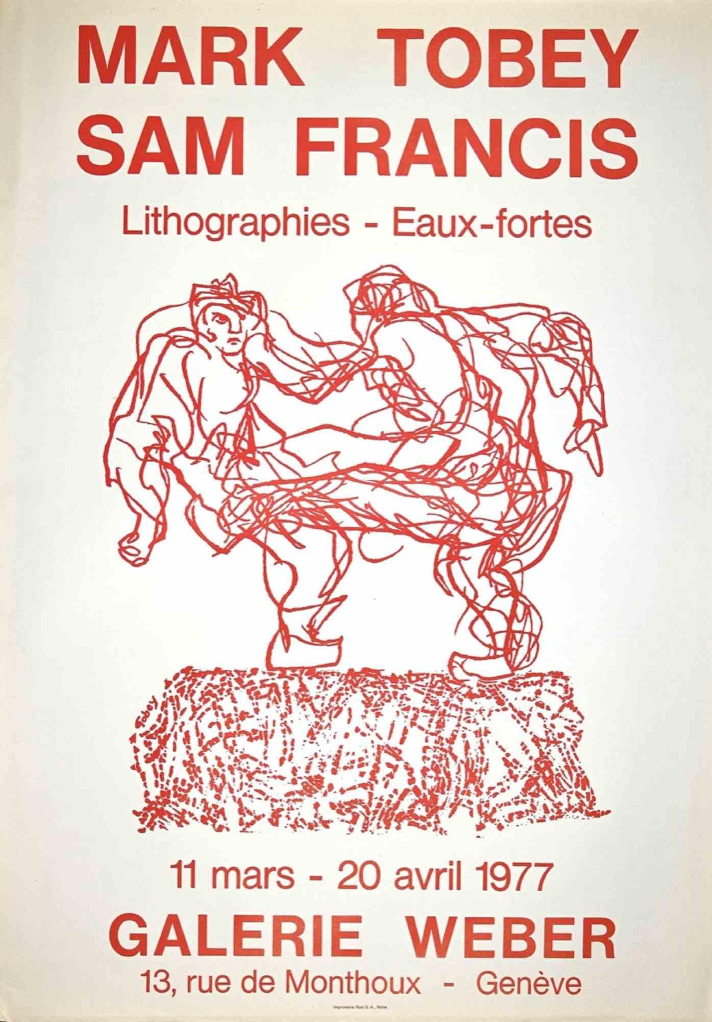 Figurative Print Unknown - Affiche de l'exposition Mark Tobey et Sam Francis - Impression lithographique - 1977