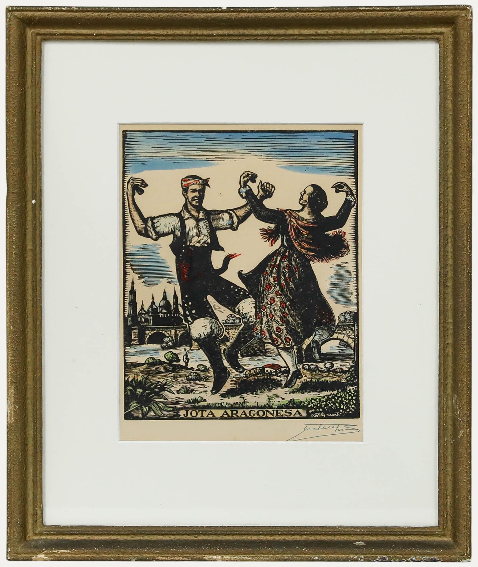 Marti Castelles Marti (1915-1995) - Gravure sur bois du XXe siècle, Jota Aragonesa