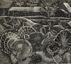 Mary Groom (1903-1958) - Framed Mid 20th Century Lithograph, Turkeys in the Snow