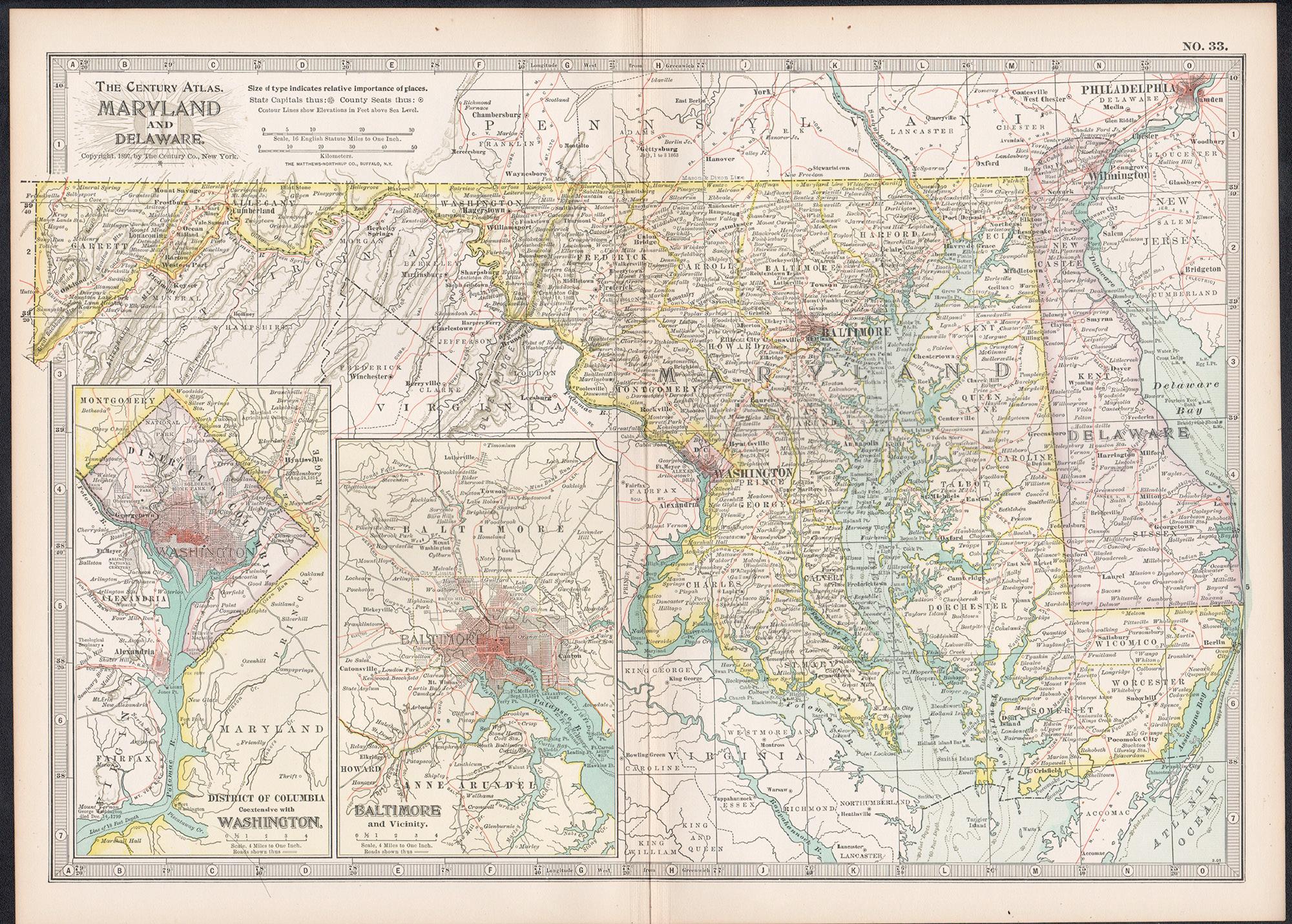 Maryland und Delaware. USA. Atlas-State, antike Vintage-Karte, Jahrhundertmitte – Print von Unknown