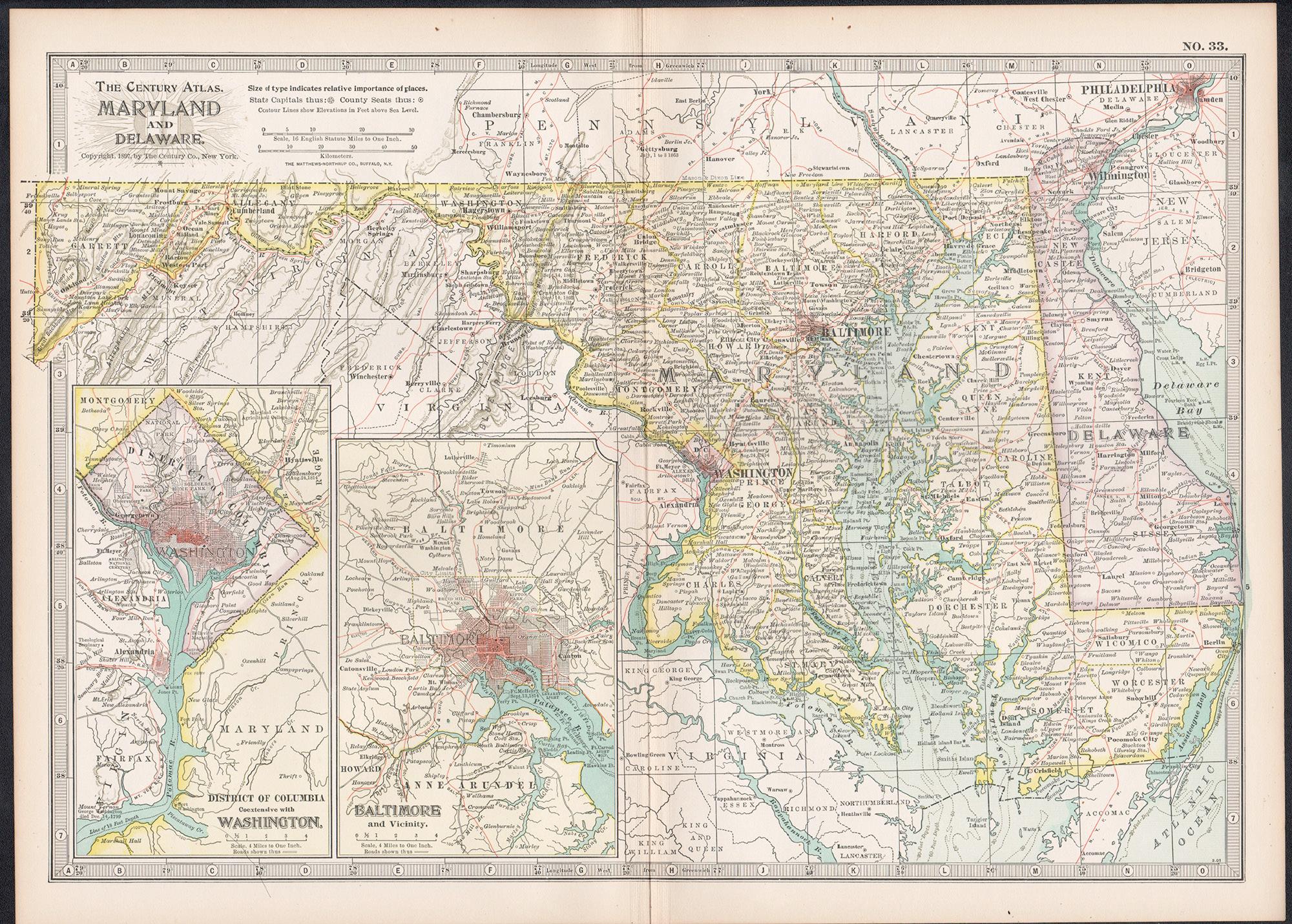 Maryland and Delaware. USA. Century Atlas state antique vintage map - Print by Unknown