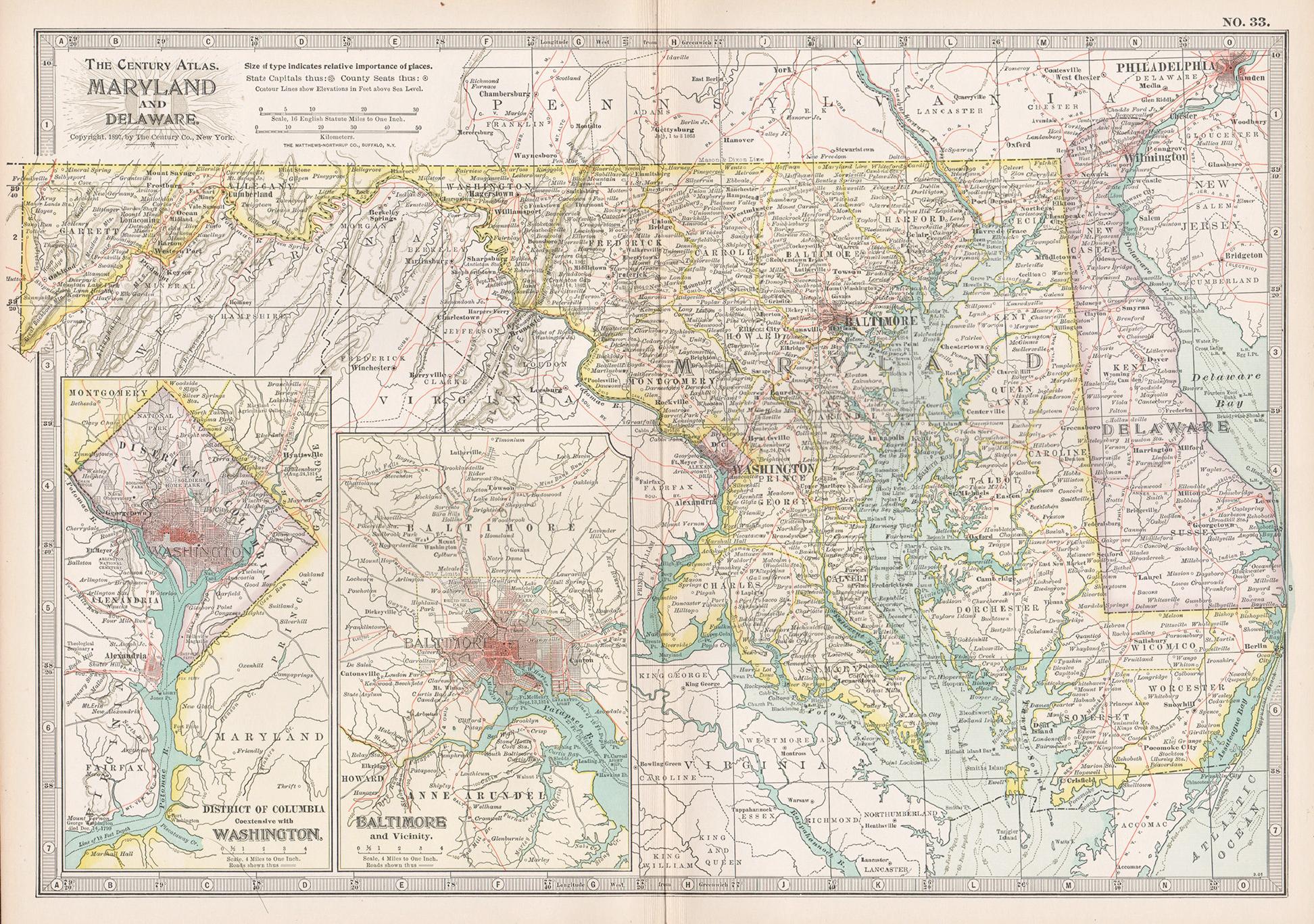 Maryland und Delaware. USA. Atlas-State, antike Vintage-Karte, Jahrhundertmitte