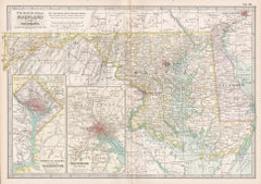 Le Maryland et le Delaware. USA. Carte vintage ancienne de l'État d'Atlas du XXe siècle