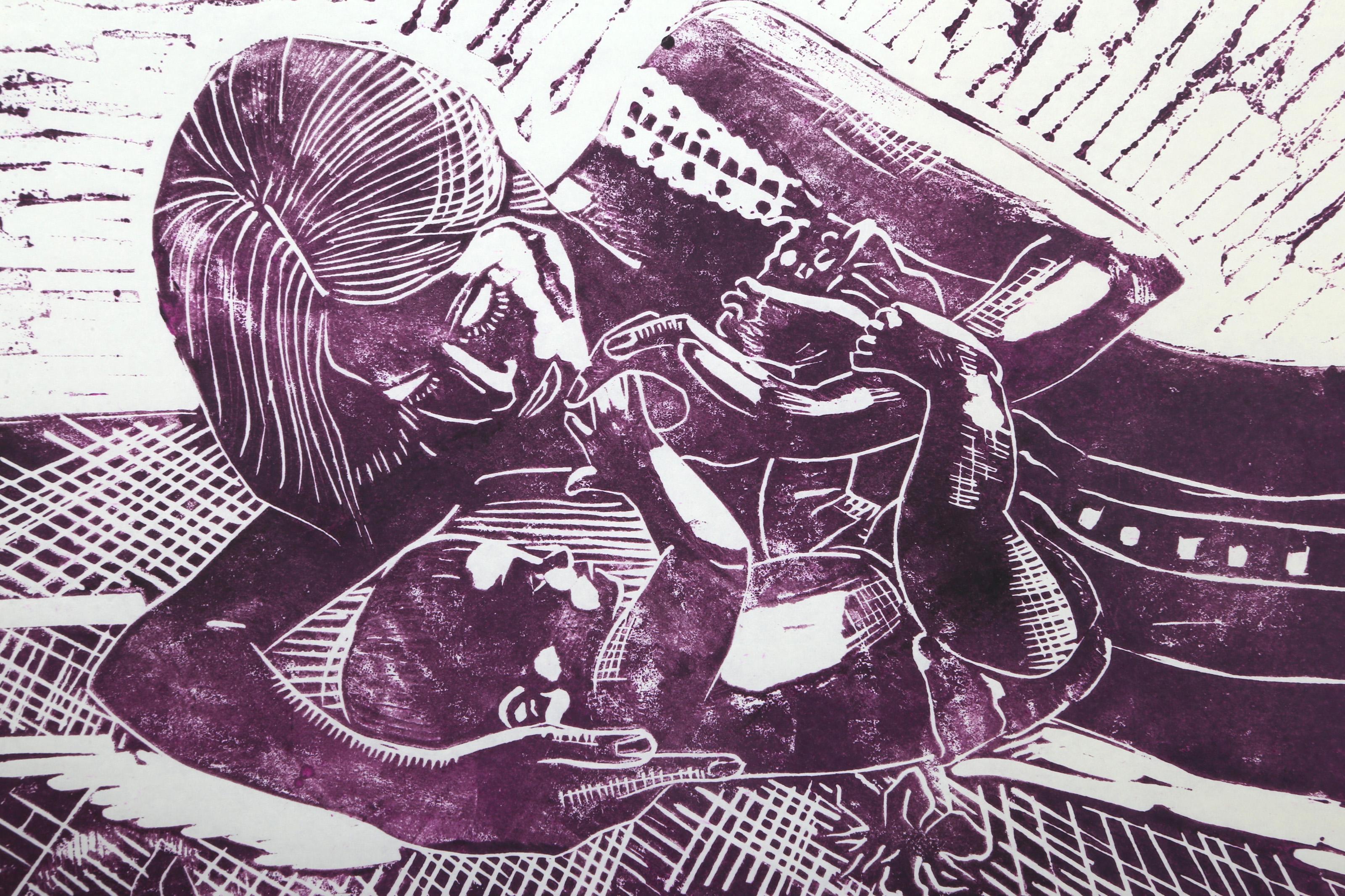 Matermita, Modern Linocut on thin tissue paper by Biagio Civale - Print by Unknown