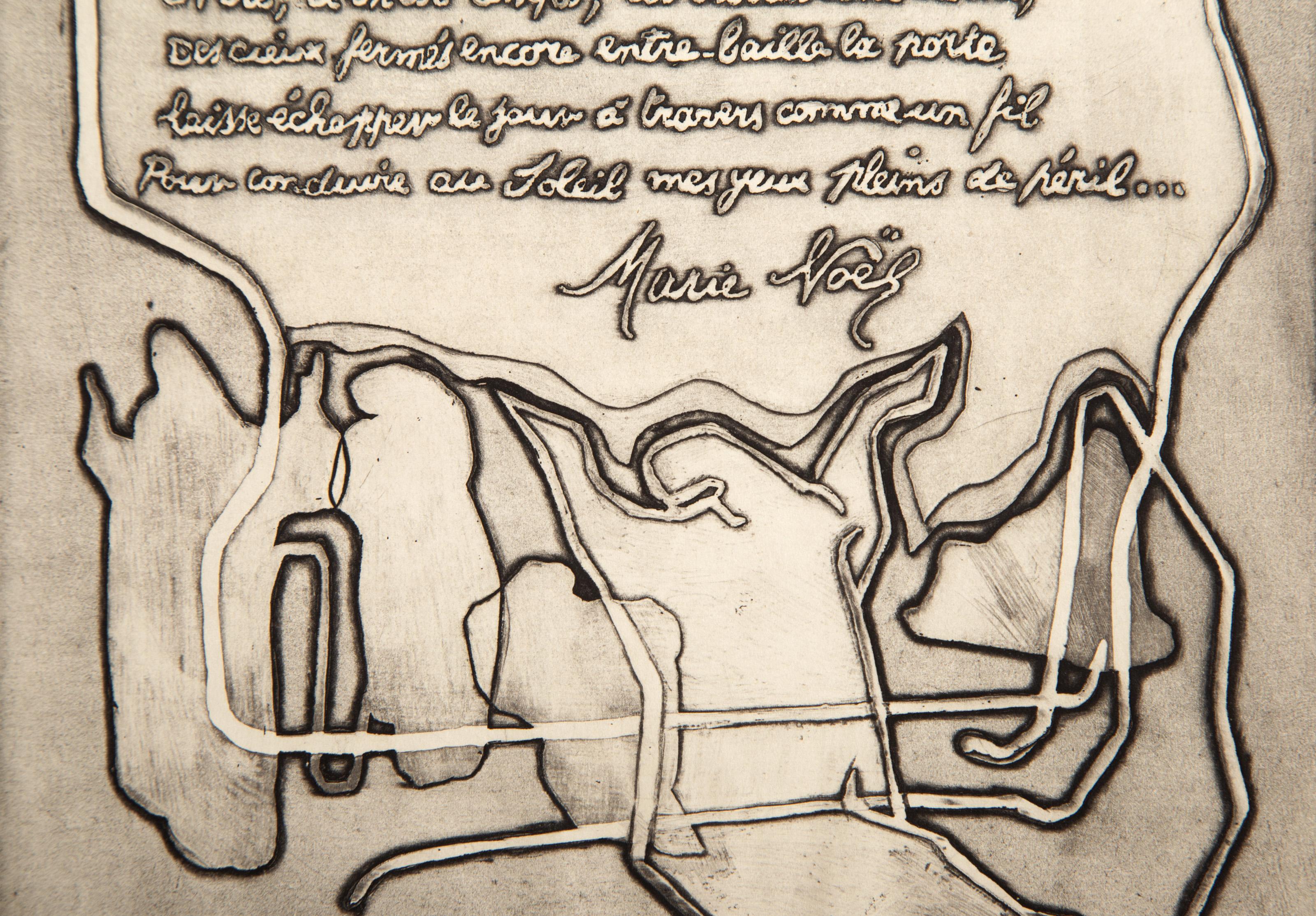 Matines (B&W), Modern Etching by Magdeleine Mocquot For Sale 1