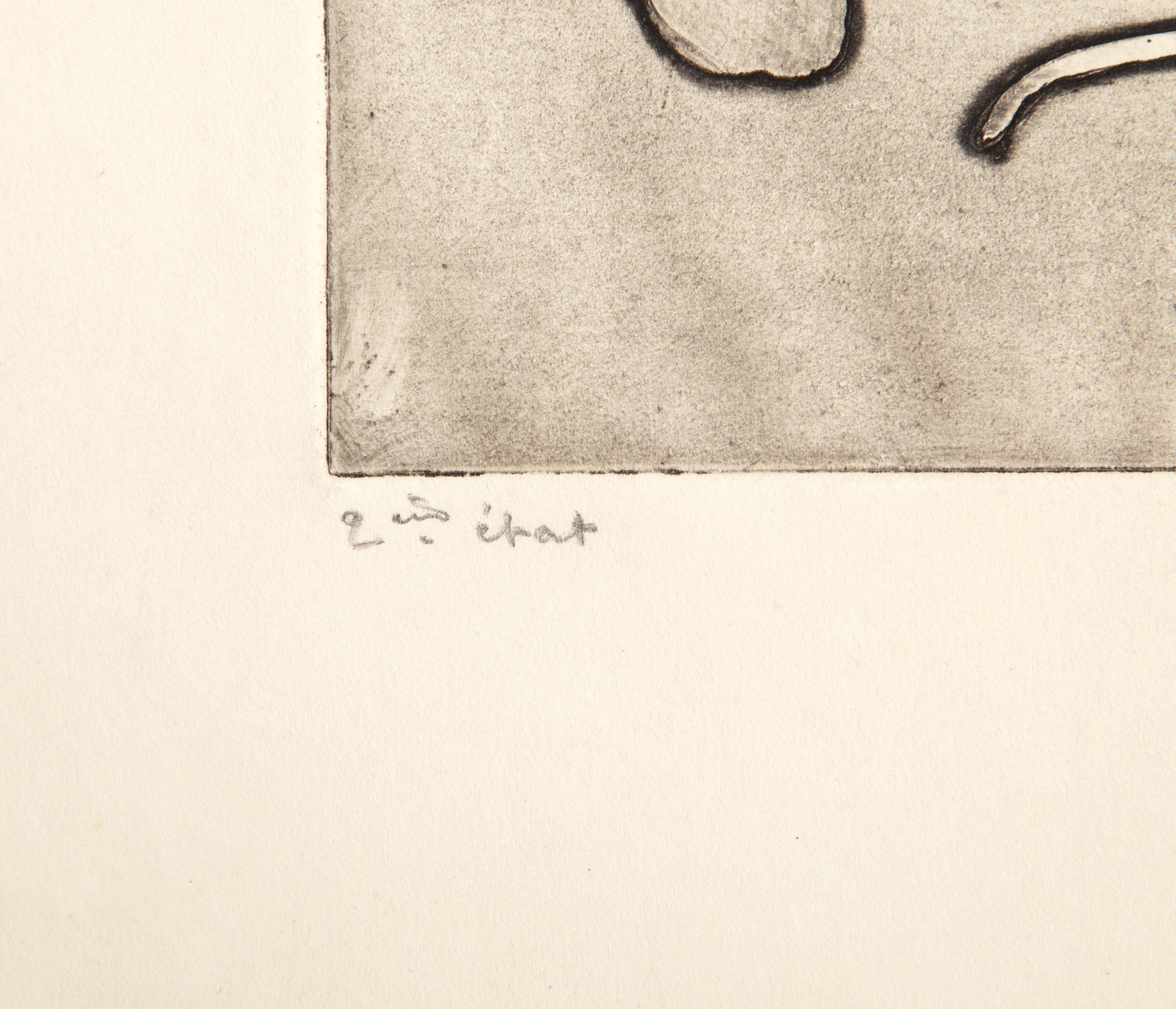 Matines (B&W), Modern Etching by Magdeleine Mocquot For Sale 2
