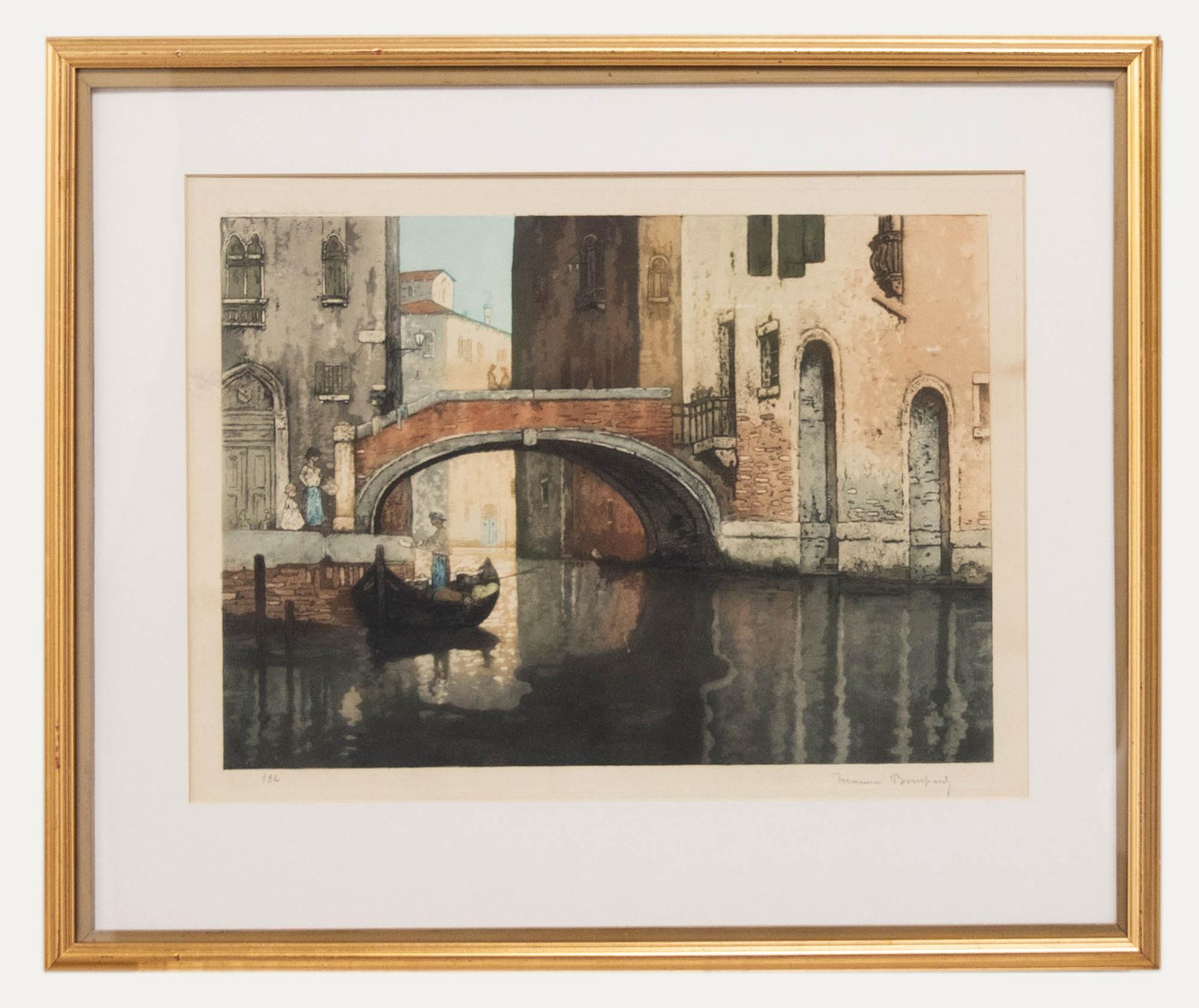 Unknown Landscape Print - Maurice Bompard (1857-1936) - Framed Early 20th Century Aquatint, Quiet Canal