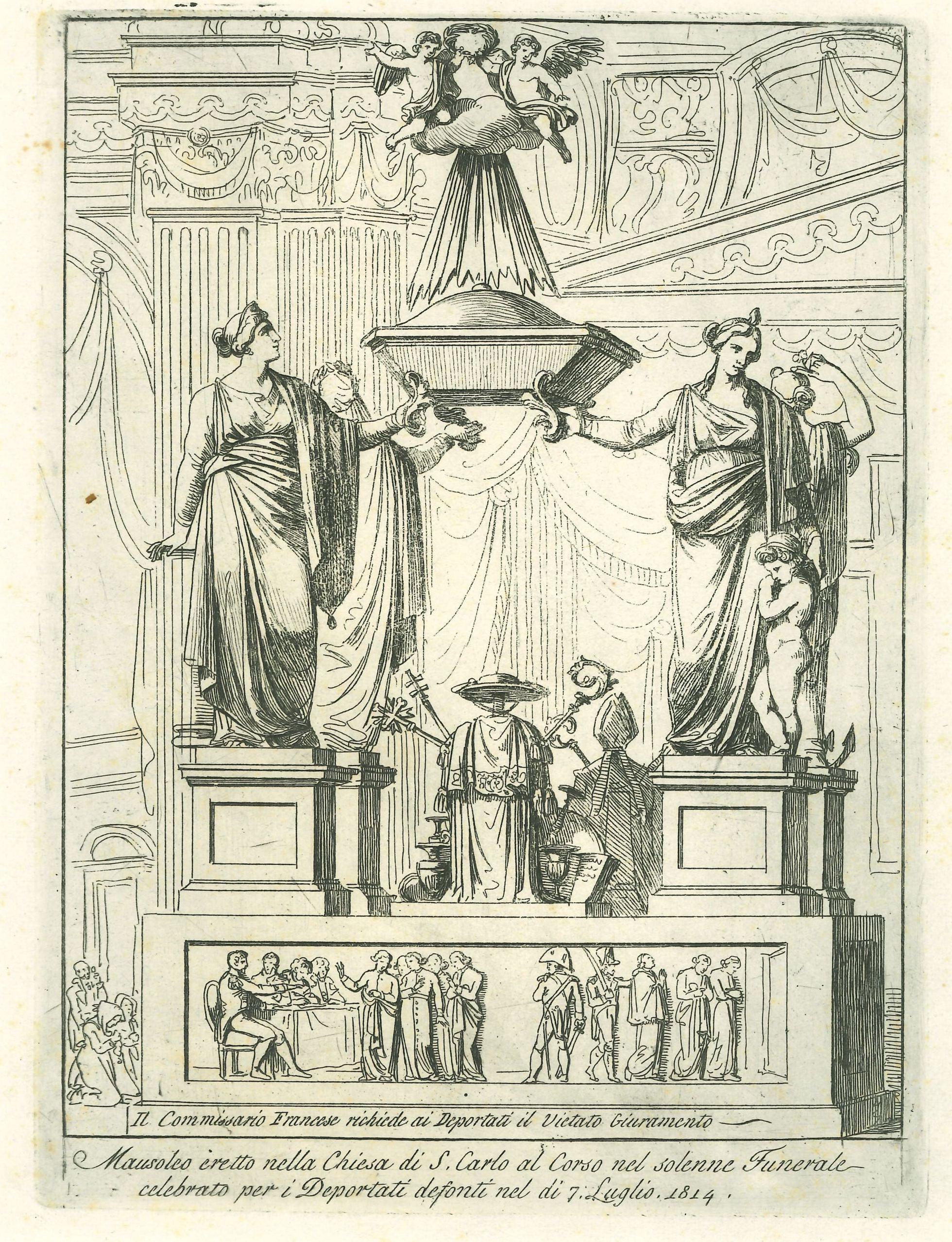 Unknown Figurative Print - Mausoleo Eretto nella Chiesa di S. Carlo [...] - Original Etching - 19th Century