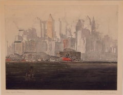 Max Pollak Original Color Etching "New York Battery"