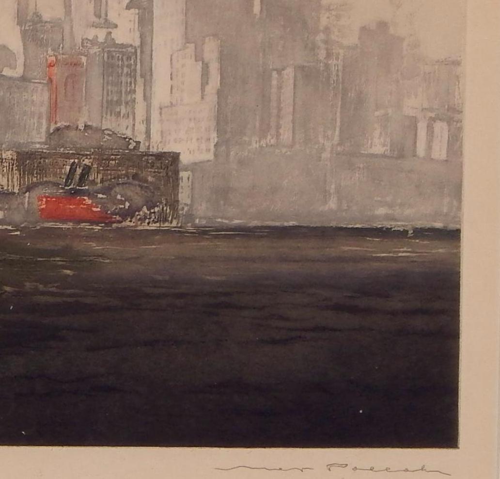 Originalfarbige Radierung „New York Battery“ von Max Pollak im Angebot 3