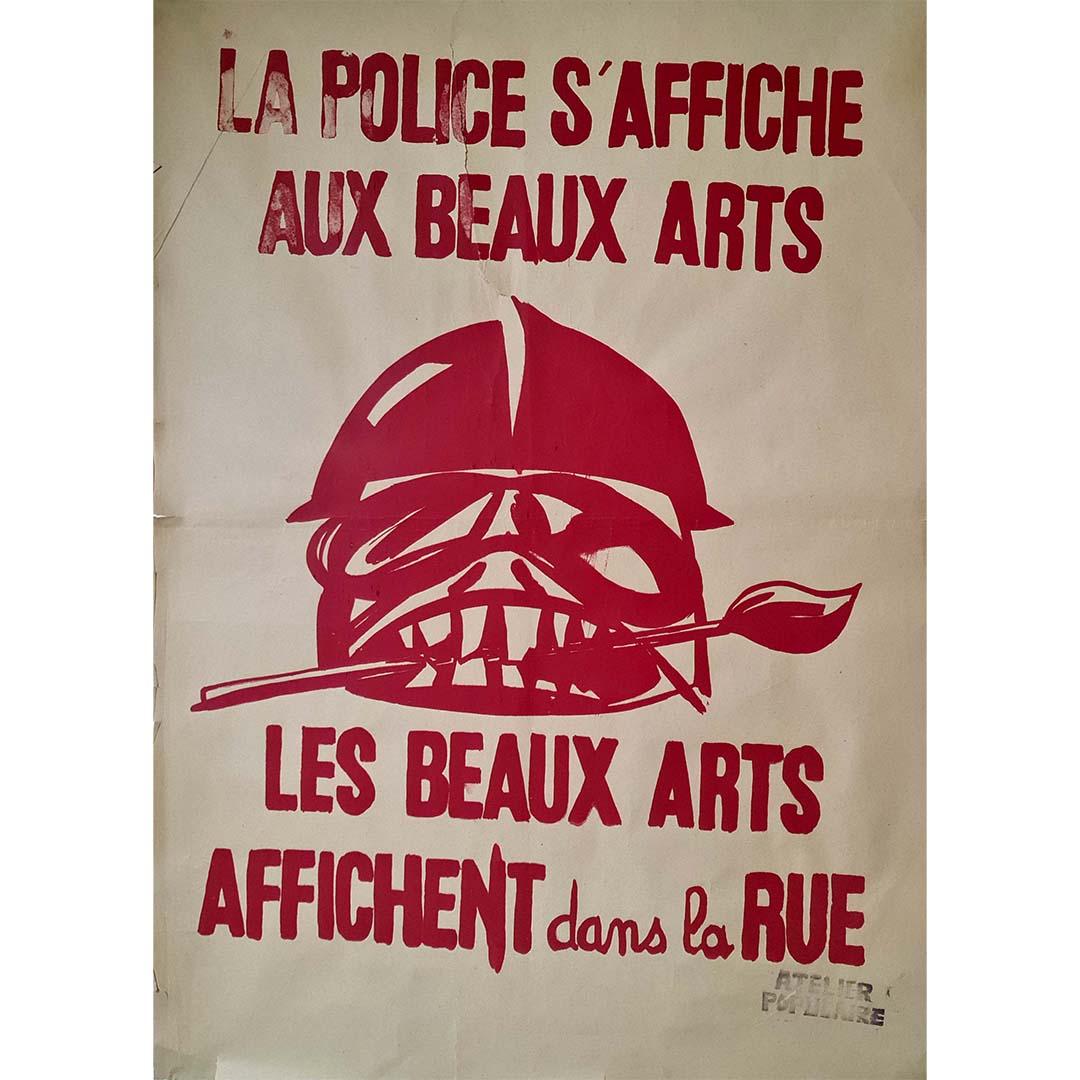May 1968 poster La police s'affiche aux beaux arts - Print by Unknown