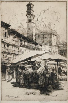 May Louise Greville Cooksey (1878-1943) - Acquaforte del 1915, Piazza delle Erbe