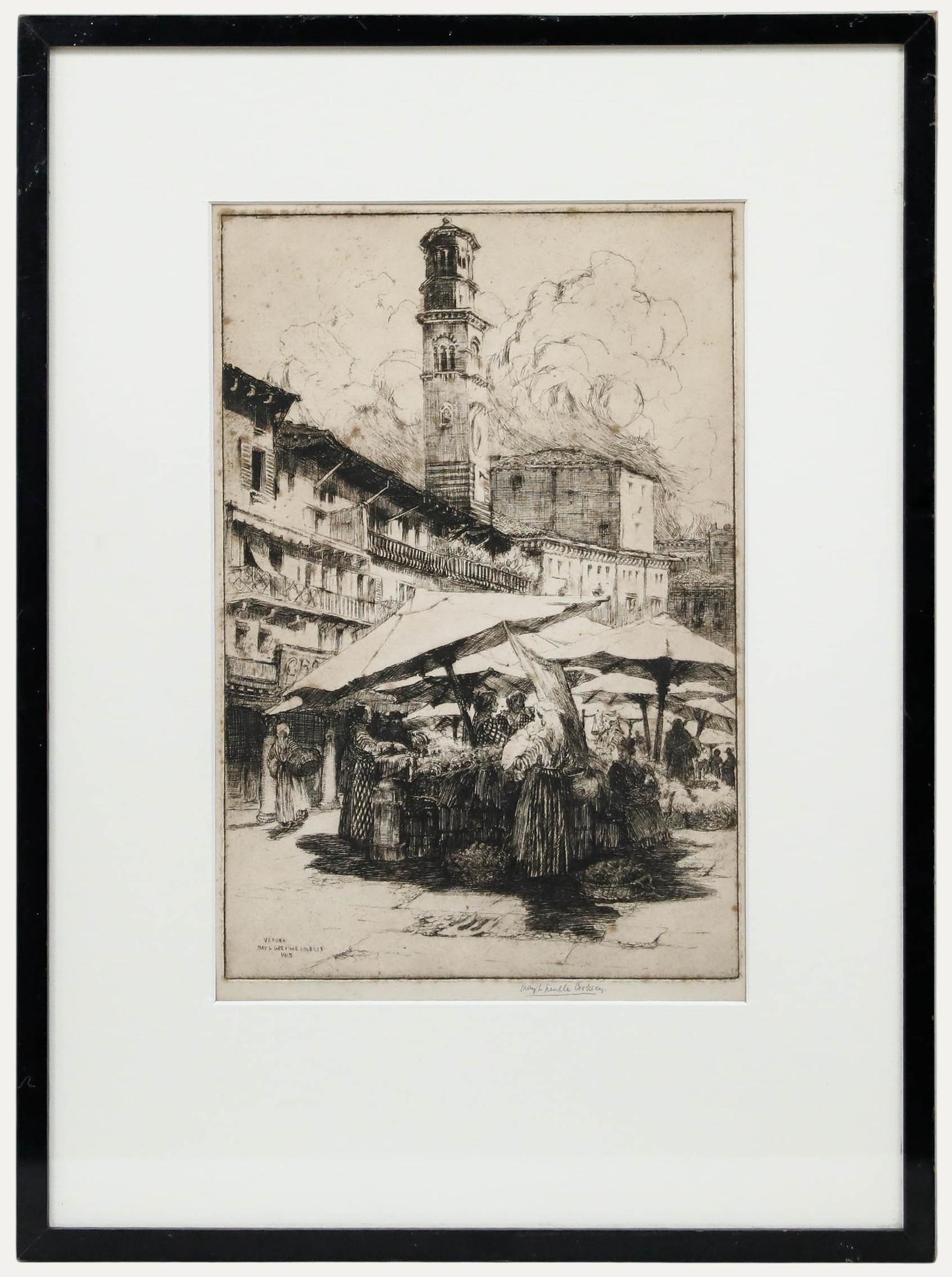 May Louise Greville Cooksey (1878-1943) - 1915 Etching, Piazza delle Erbe