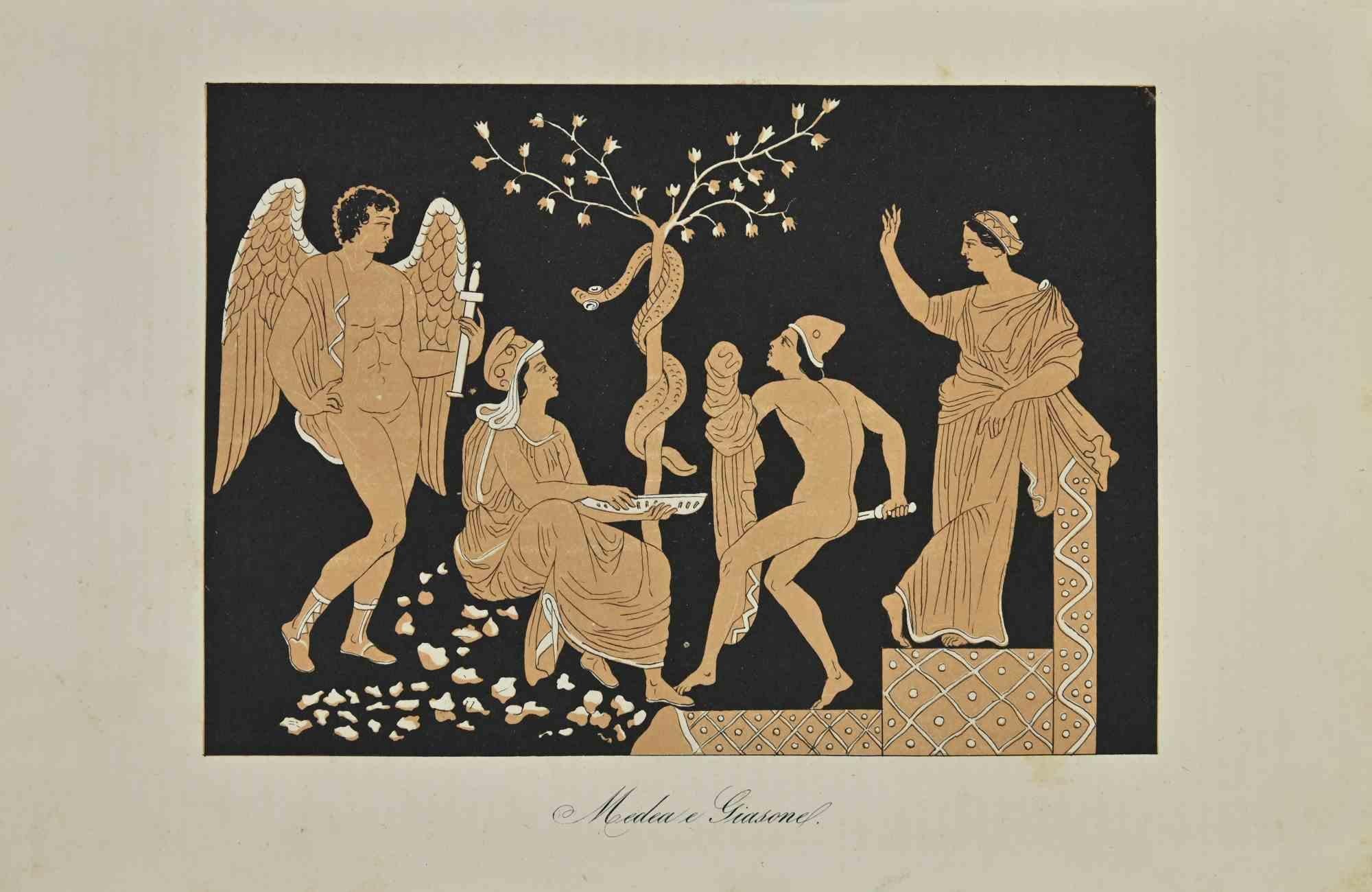 Unknown Figurative Print – Medea und Jason – Lithographie – 1862