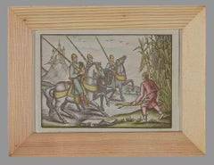 Medieval Soldiers - Original Woodcut  - 1970s