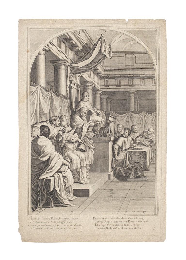 Meeting f the Pope's Sacred Council – Original-Radierung – 17. Jahrhundert