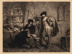 Antique Men in Room - Original Etching - Early 19th Century