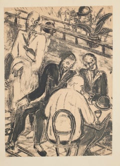 Men - Pair of Original Monotype Woodcuts - Mid 1900