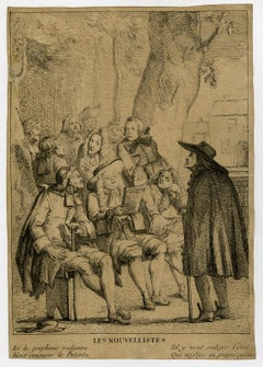 Men reading a newspaper - Saint Yenne - Metra - critics - Etching - 18th Century
