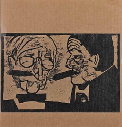 Men With Cigar - gravure sur bois - Début du XXe siècle