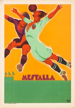 "Mestalla" Spanish Art Deco Soccer Sports Original Vintage Poster