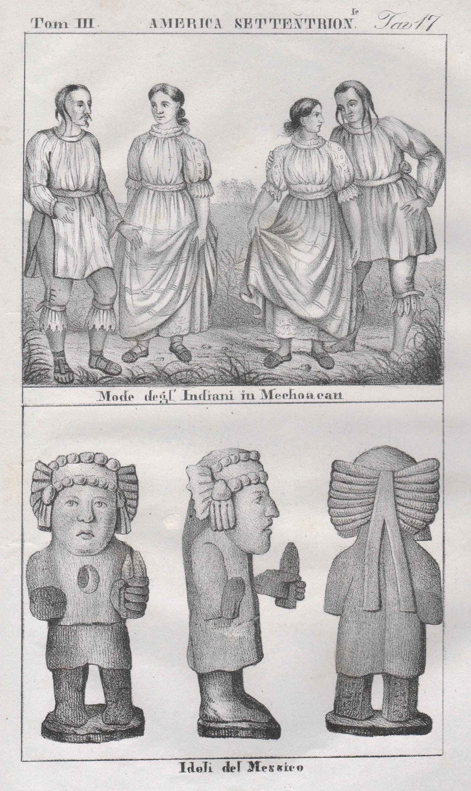Mexican Dress and Mexican Idols, Mexico, America, mid 19th century lithograph.
