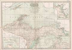 Michigan, nördlich von Michigan. USA. Atlas-Statue antike Landkarte aus dem Jahrhundert