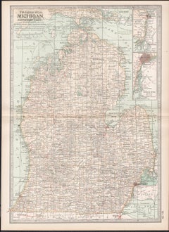 Michigan, Parte Sur. EE.UU. Atlas del siglo estado antiguo mapa vintage