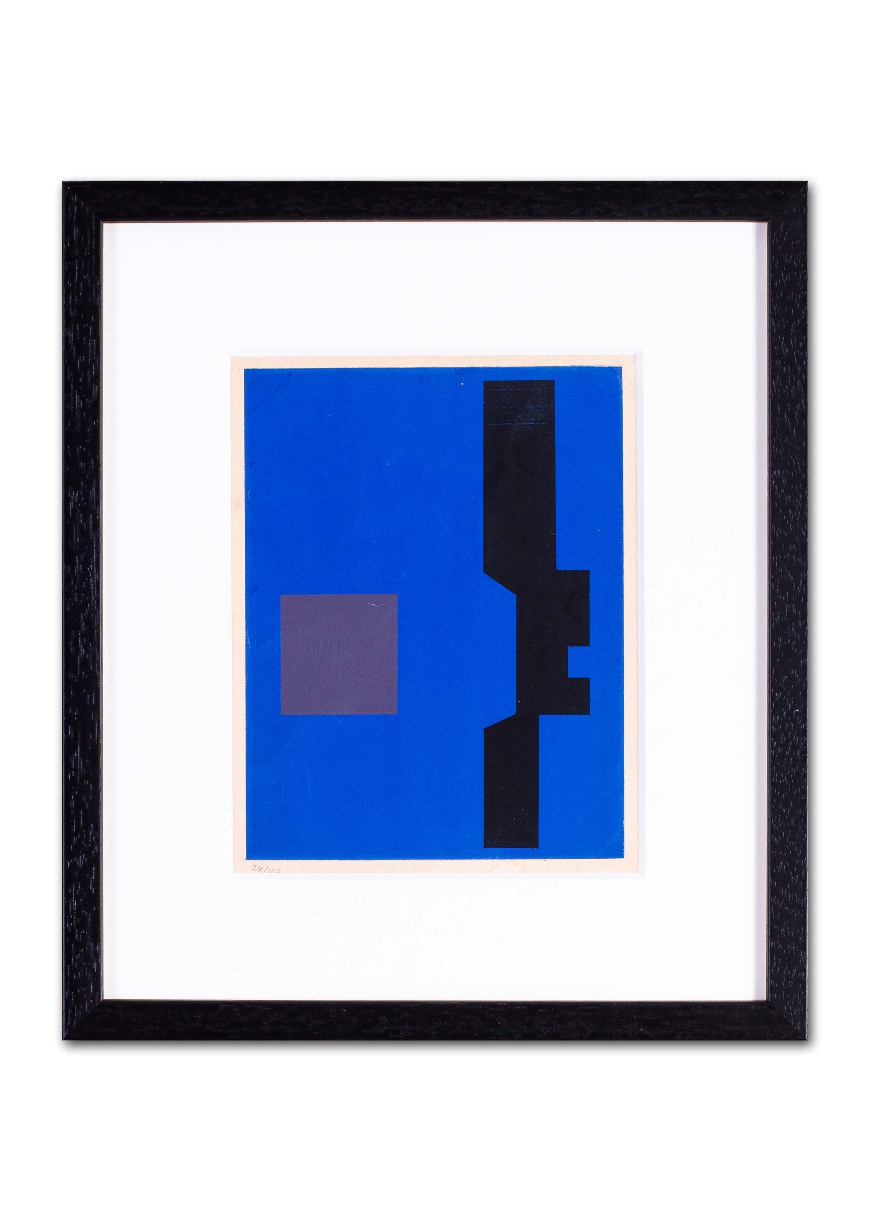 Mid 20th Century black and blue abstract lithograph 1