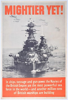 Mightier Yet original c. 1939 World War 2 UK Vintage warship propaganda poster