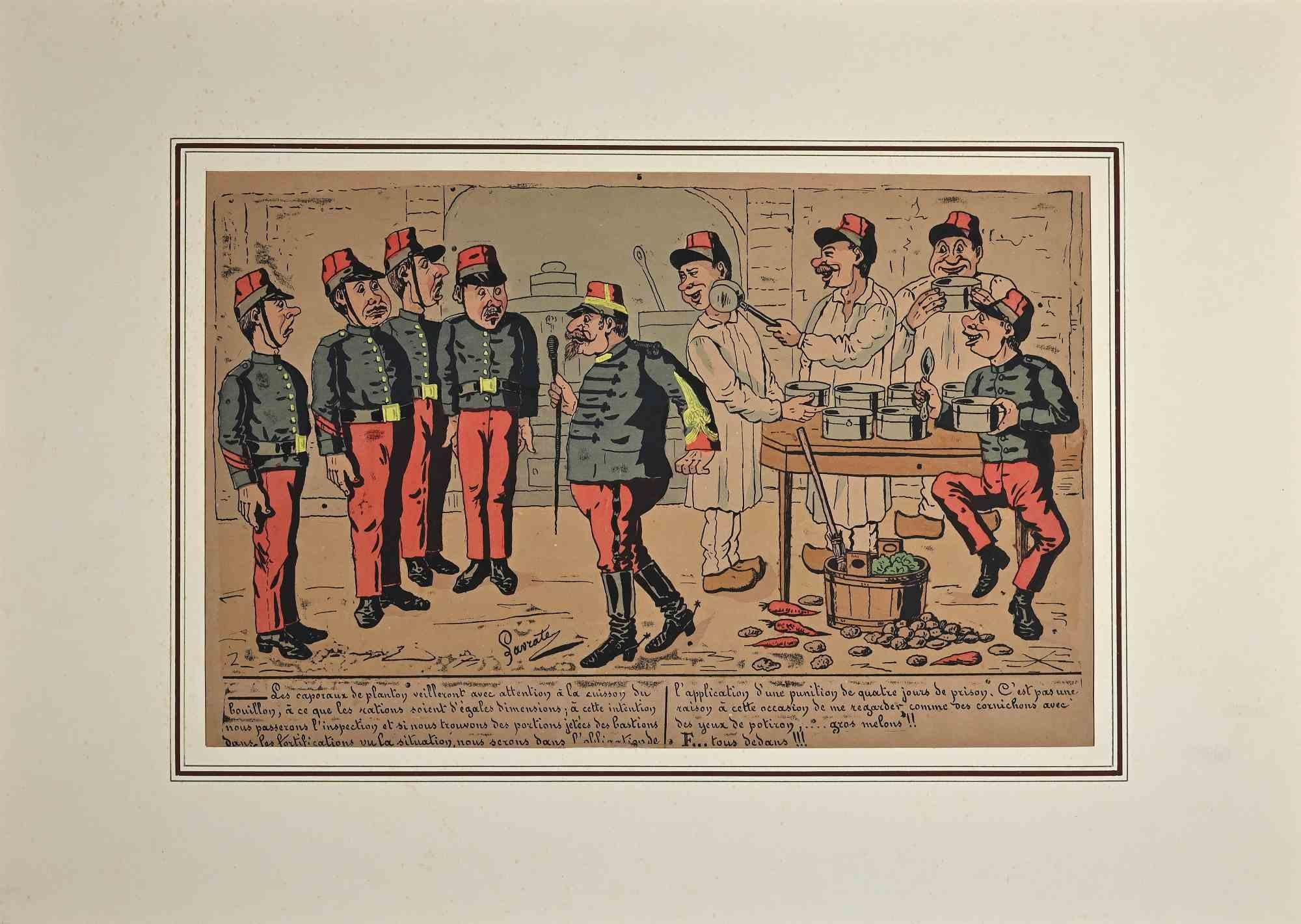 Military Kitchen - Original Lithograph - 1870 - Print by Unknown