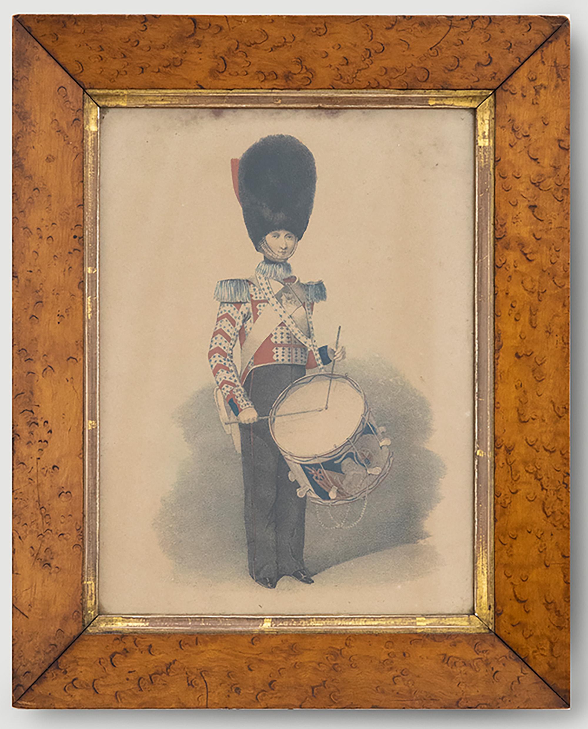 Military Lithograph, 19th Century Birdseye Maple Picture Frame - Print by Unknown