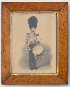 Lithographie militaire, 19e siècle Cadre en érable piqué