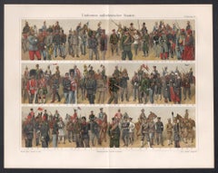 Military Uniforms, German antique army soldier chromolithograph print.