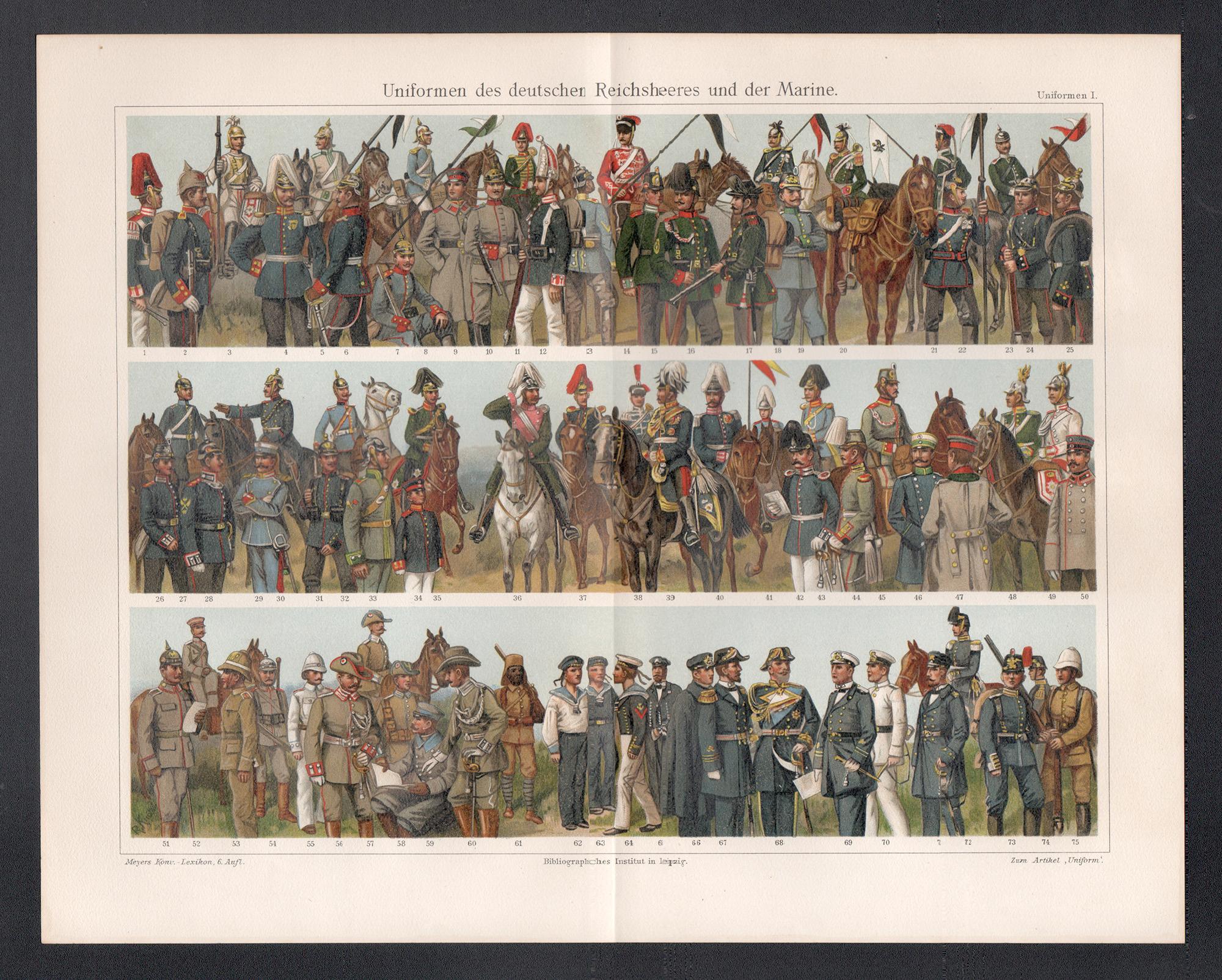 Military Uniforms, German antique army soldier chromolithograph print. - Print by Unknown