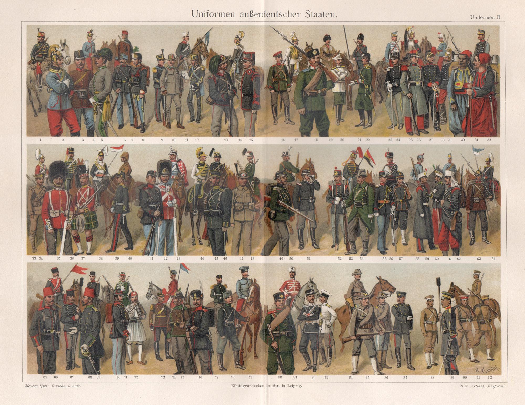 Unknown Figurative Print - Military Uniforms, German antique army soldier chromolithograph print.