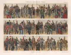 Military Uniforms, German antique army soldier chromolithograph print.