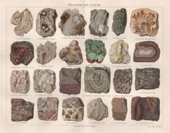 Mineralien und Gesteine ( Minéraux et roches, gravure de géologie ancienne allemande