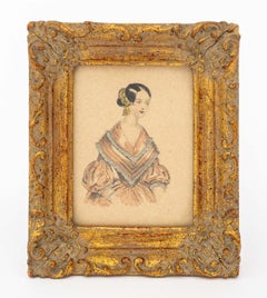 Miniature Fashion Lithograph Portraits, 19th C., 2