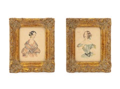 Miniature Fashion Lithograph Portraits, 19th C., 2