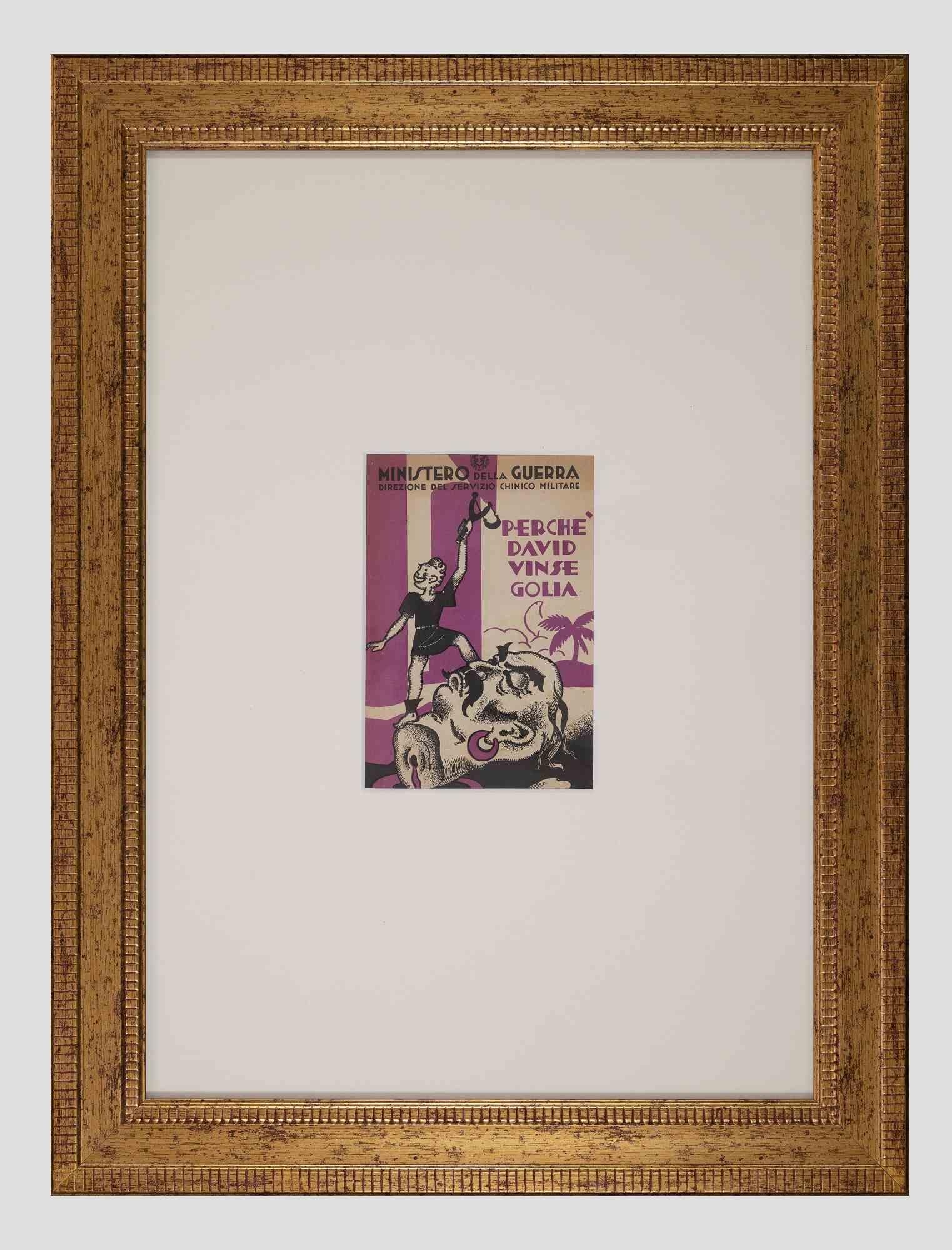 Le ministère de la Guerre - Pourquoi David a vaincu Golia - Lithographie originale - 20e siècle - Print de Unknown