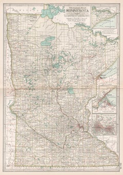 Minnesota. USA. Carte vintage ancienne de l'État d'Atlas du XXe siècle